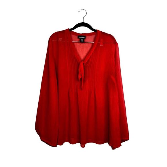 Lane Bryant Sheer Long Sleeve Flowy Lightweight Tie Neck Blouse 18 20 Red #2965 - Picture 15 of 15